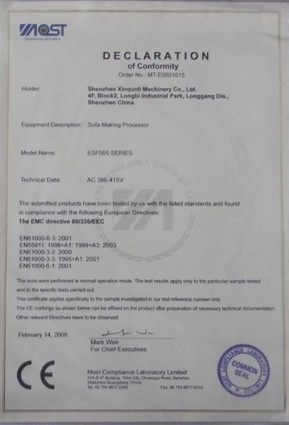 China Shenzhen Xinqunli Machinery Co., Ltd. Certificaten
